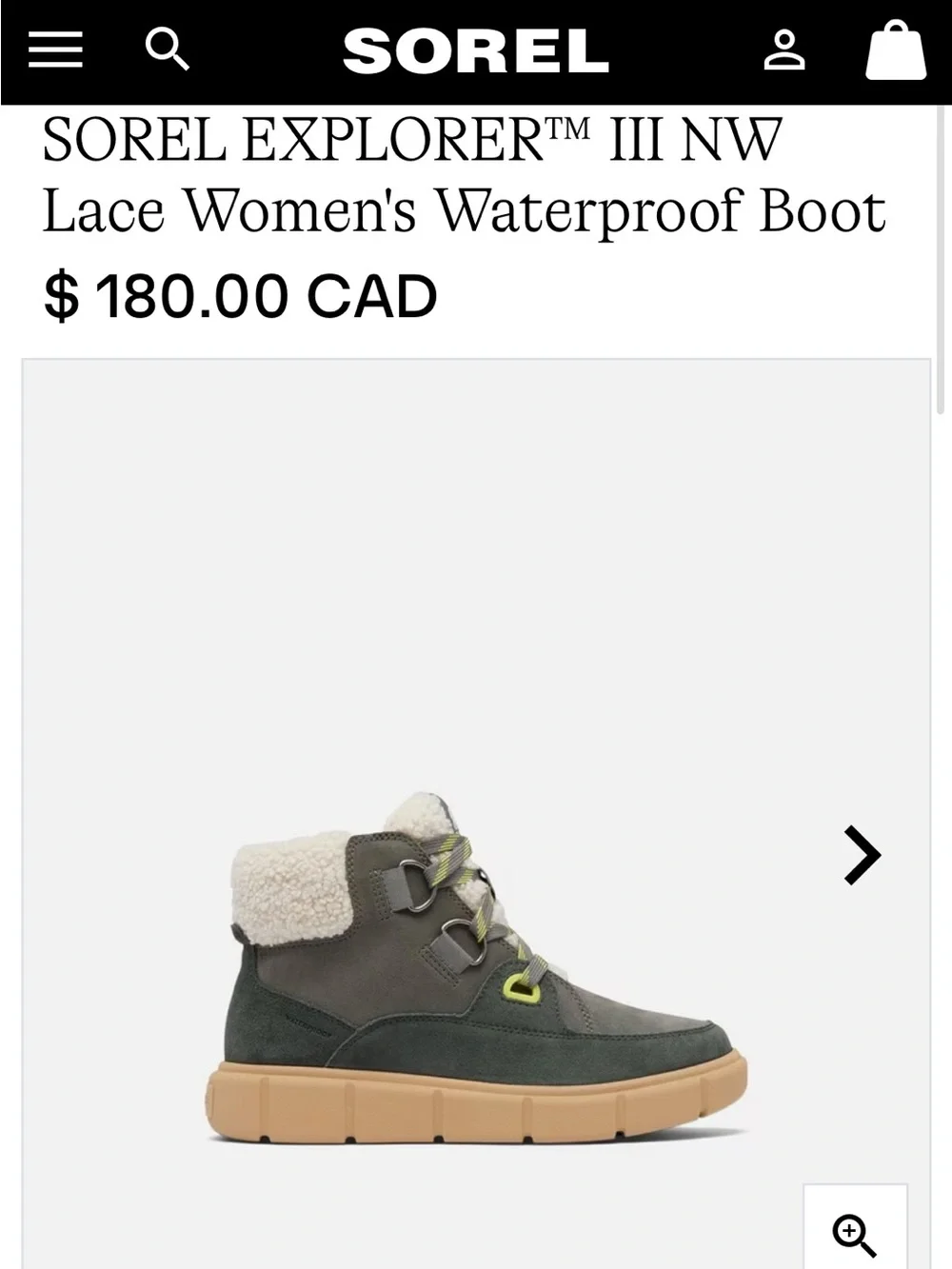 🌼 Sorel Womens Olive Green Sherpa-Collar Lace-Up Boots with Gum Sole
